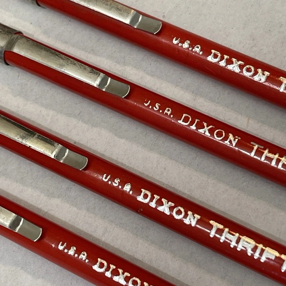 Vintage Dixon Thrift 1205 Red Blue Checking Pencil Lot 4 Pocket Clip USA Made